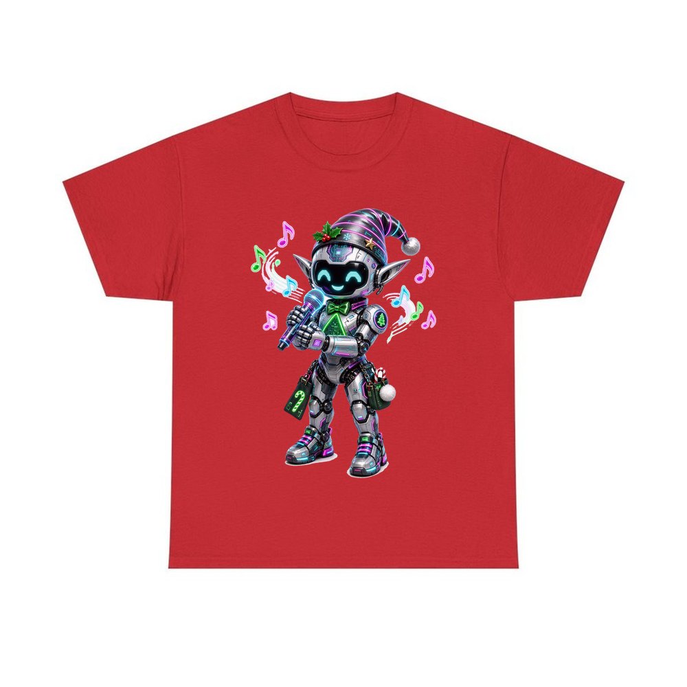 Robot Elf Carols personalised Christmas T-shirt in red