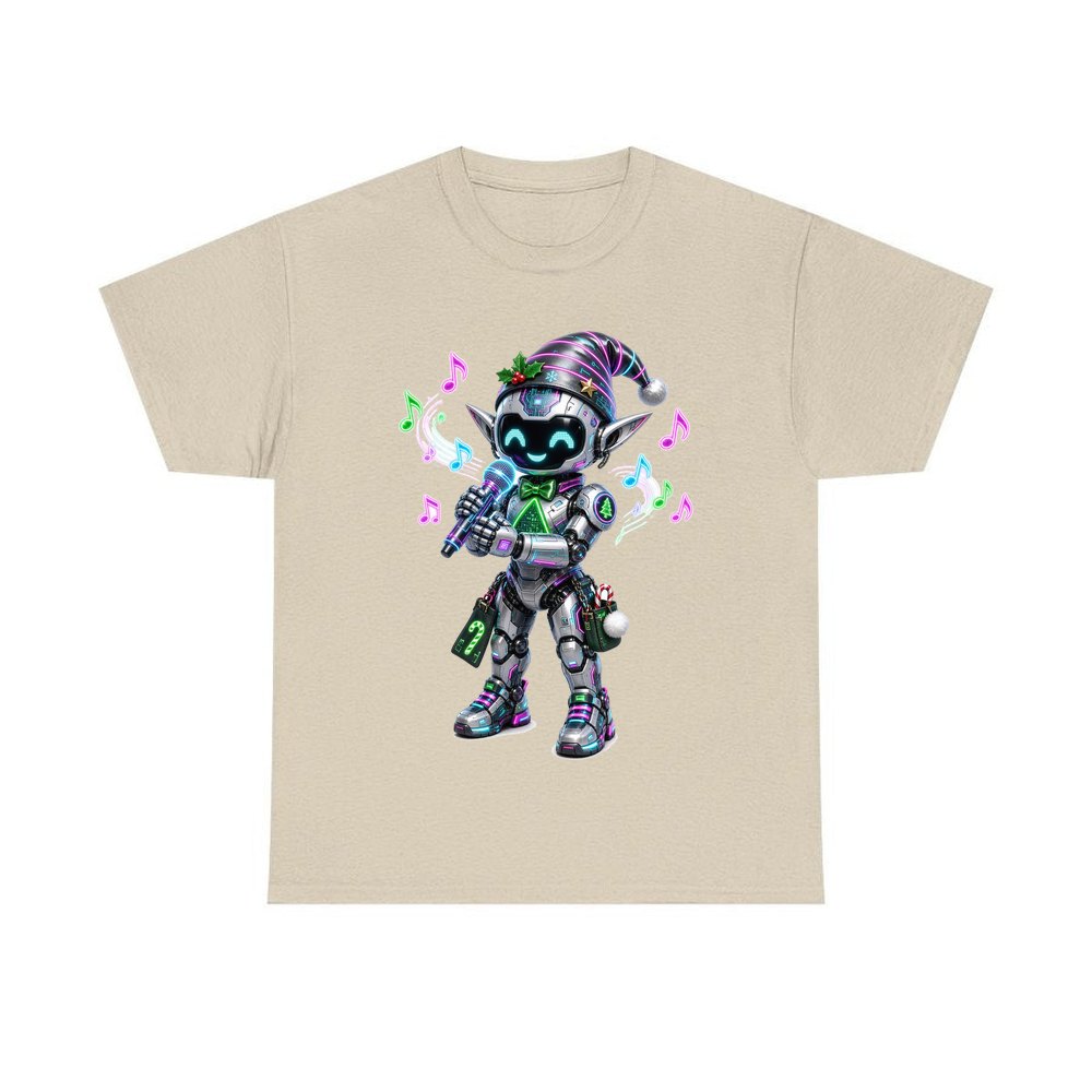 Robot Elf Carols personalised Christmas T-shirt in sand