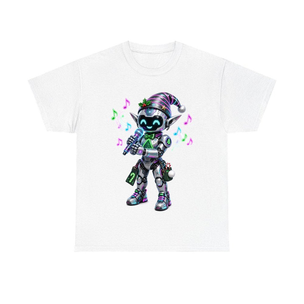 Robot Elf Carols personalised Christmas T-shirt in white