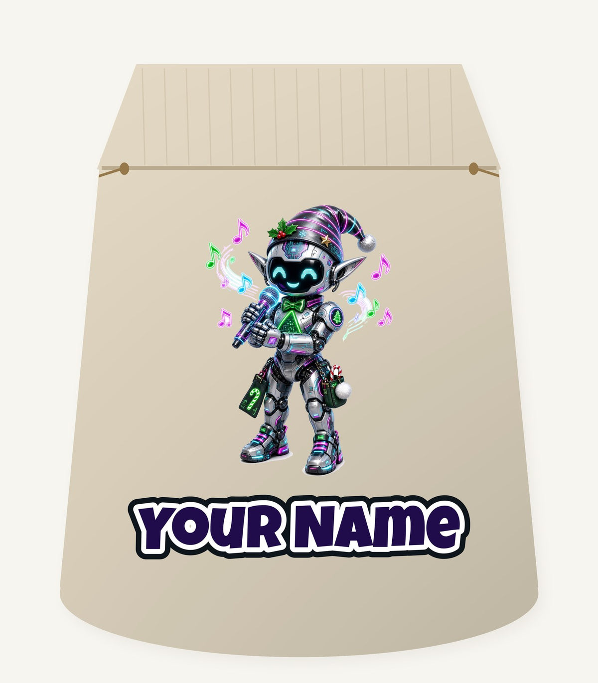 Robot Elf Carols Personalised Santa Sack