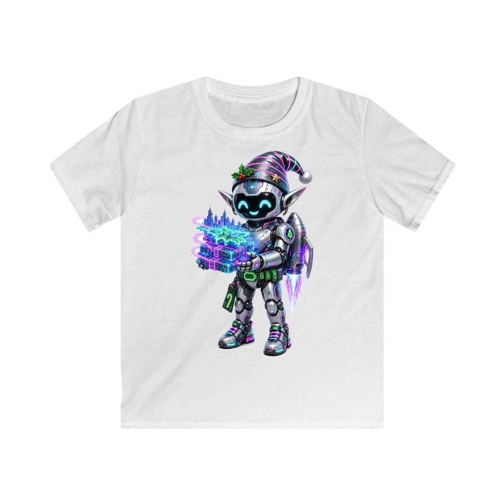 Robot Elf Delivery Run personalised kids Christmas tee in white