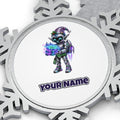 Robot Elf Delivery Run Personalised Pewter Christmas Ornament