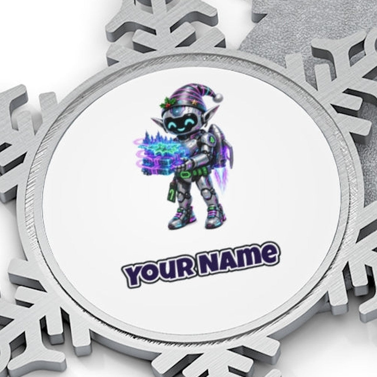 Robot Elf Delivery Run Personalised Pewter Christmas Ornament
