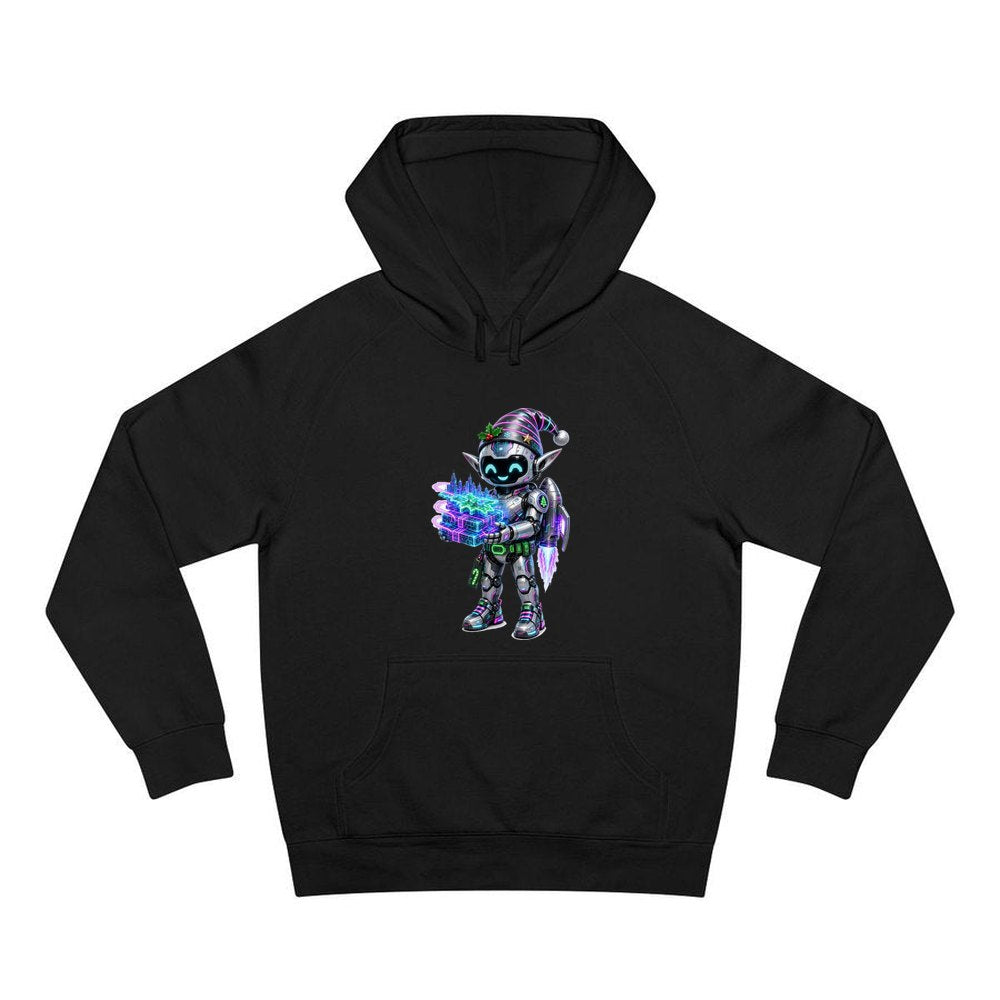 Robot Elf Delivery Run personalised Christmas hoodie in black