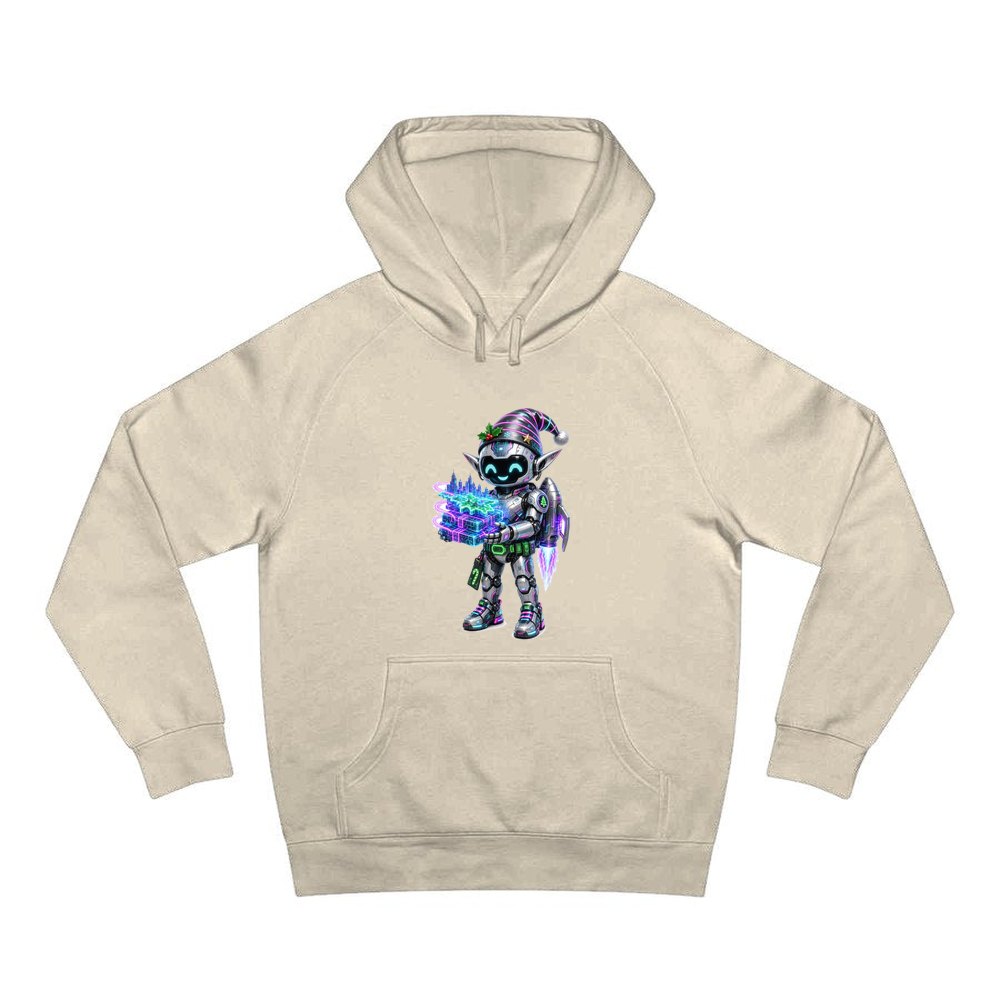 Robot Elf Delivery Run personalised Christmas hoodie in sand