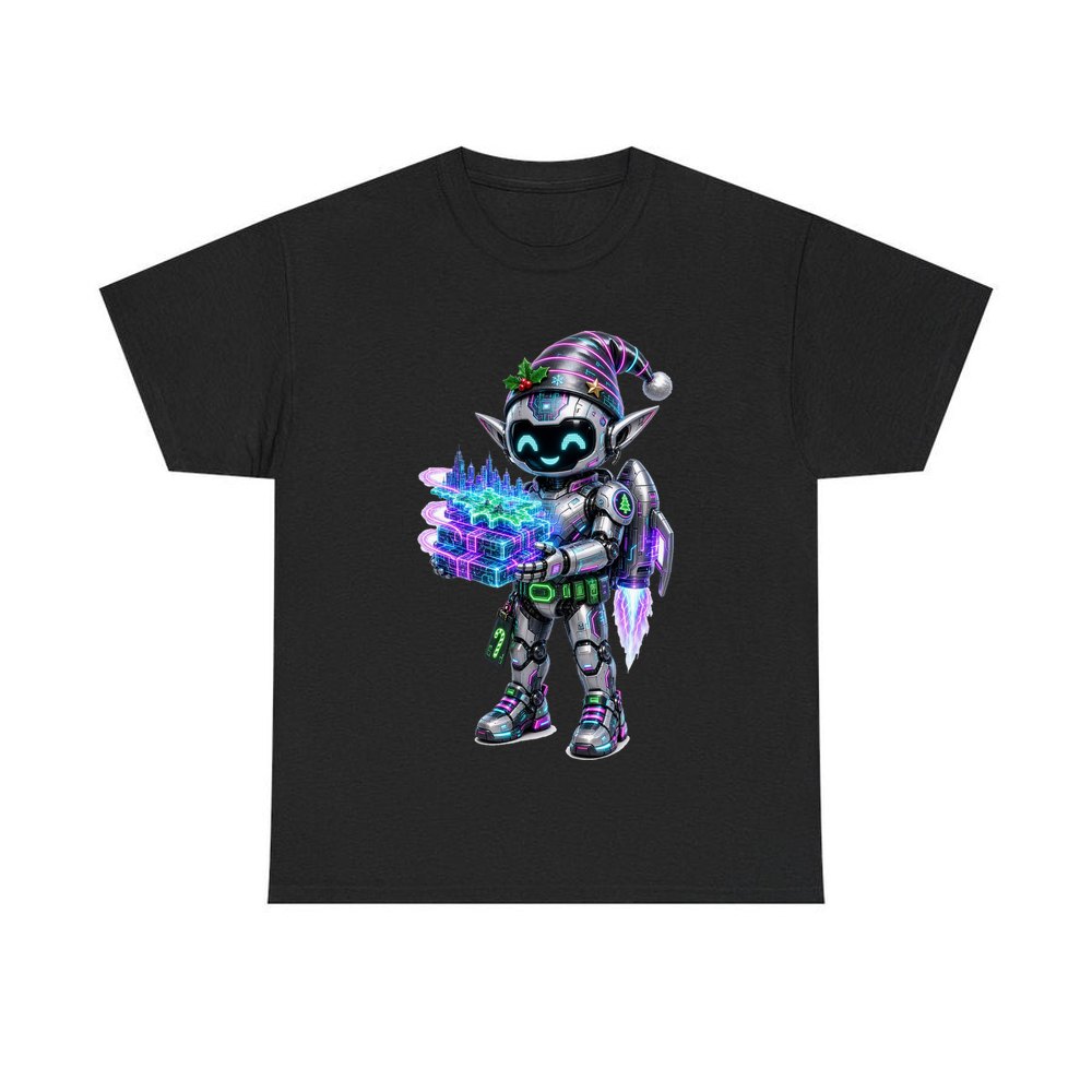 Robot Elf Delivery Run personalised Christmas T-shirt in black
