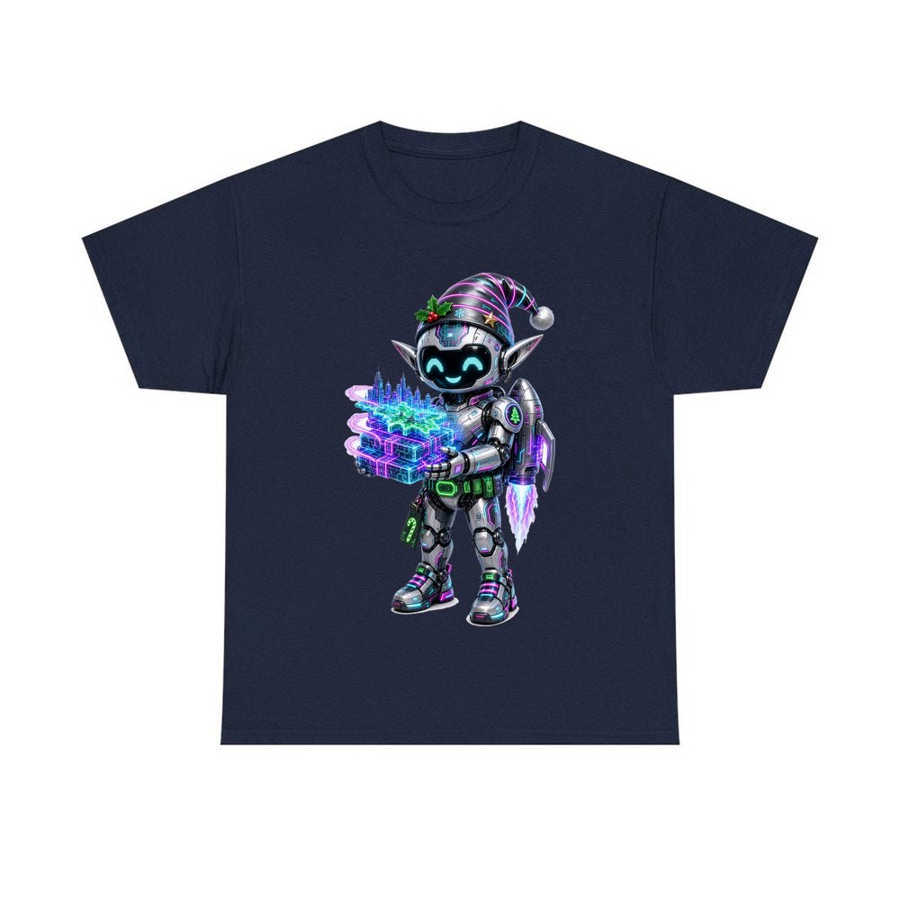 Robot Elf Delivery Run personalised Christmas T-shirt in navy