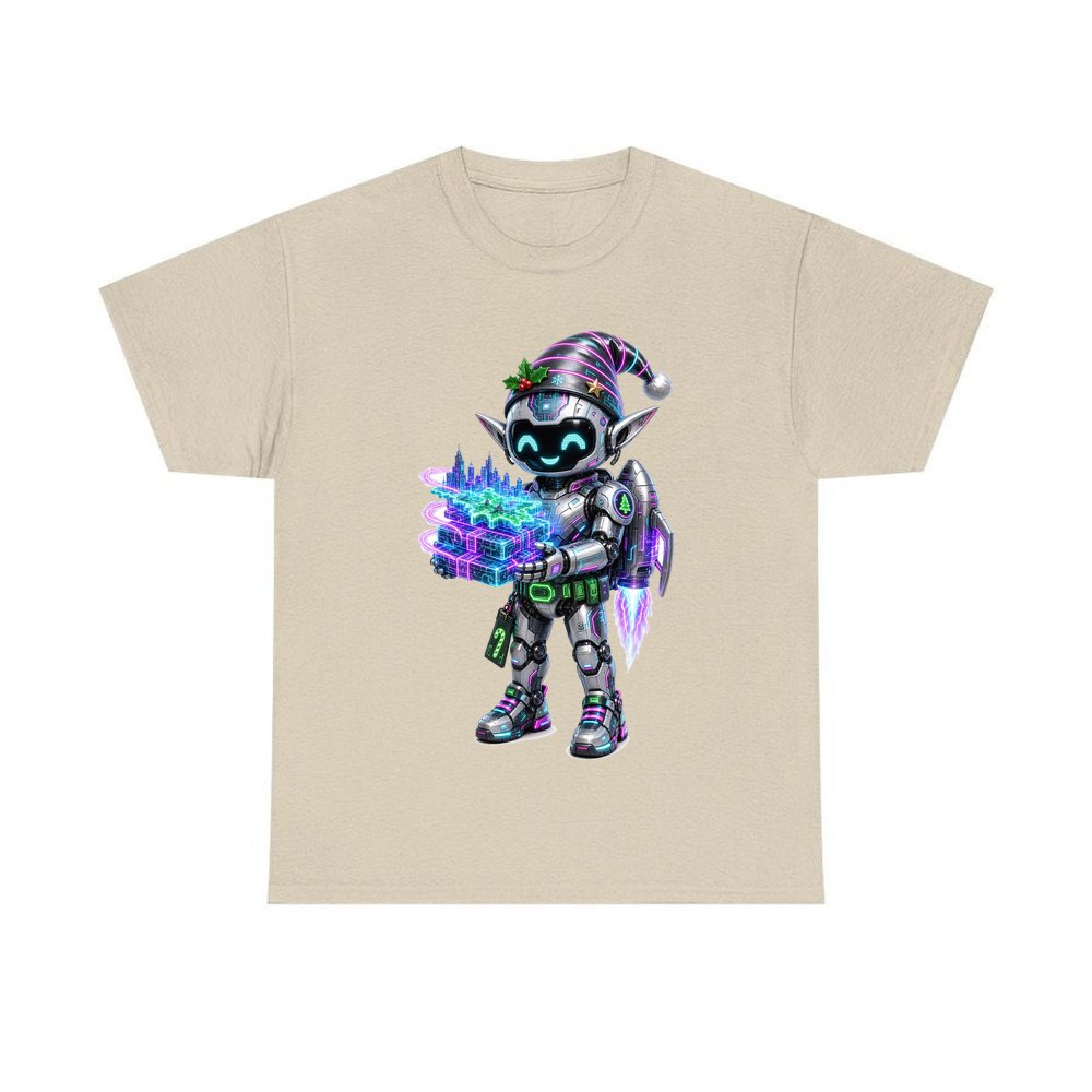 Robot Elf Delivery Run personalised Christmas T-shirt in sand
