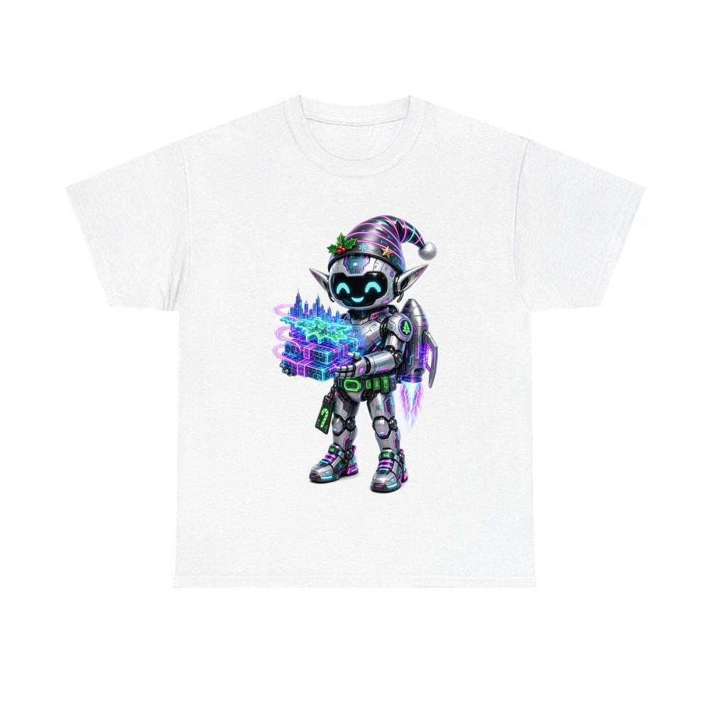 Robot Elf Delivery Run personalised Christmas T-shirt in white