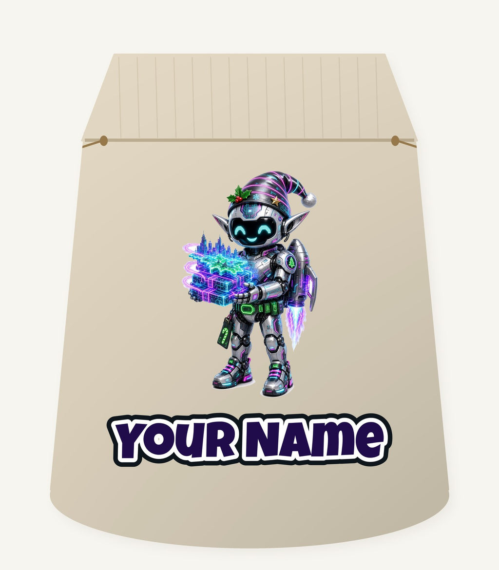 Robot Elf Delivery Run Personalised Santa Sack