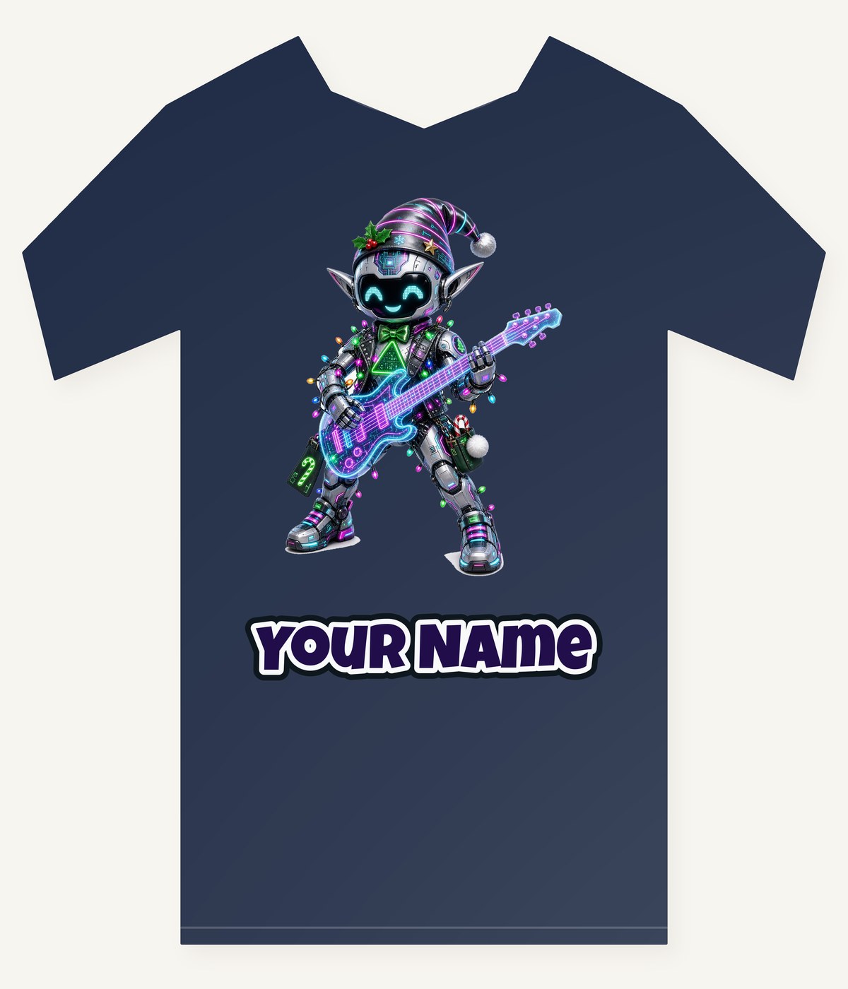 Robot Elf on Guitar Personalised Kids and Baby Christmas Tee