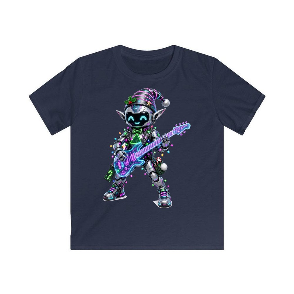 Robot Elf on Guitar personalised kids Christmas tee in navy