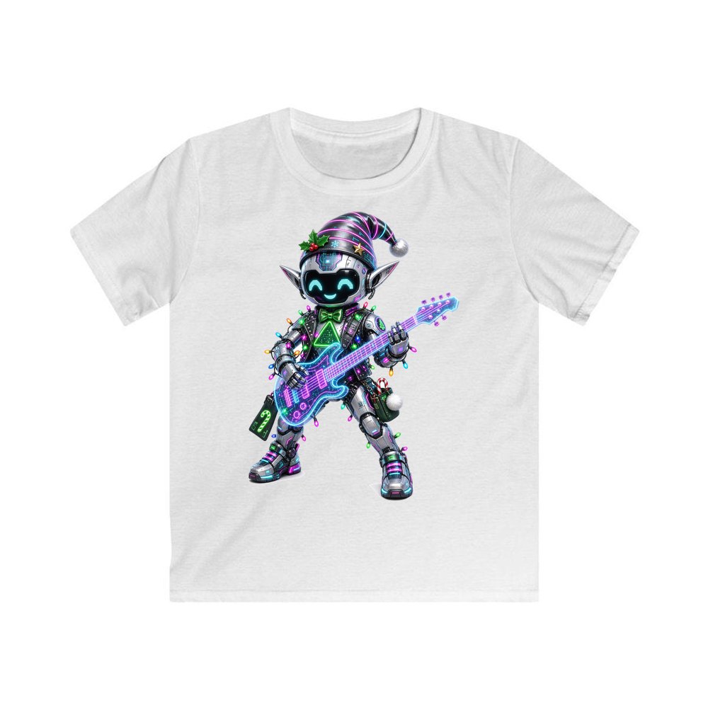 Robot Elf on Guitar personalised kids Christmas tee in white