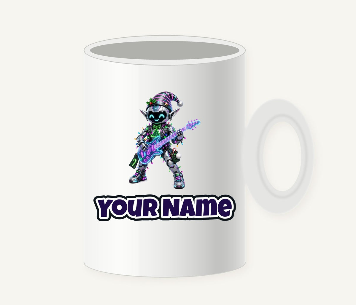 Robot Elf on Guitar Personalised Christmas Mug