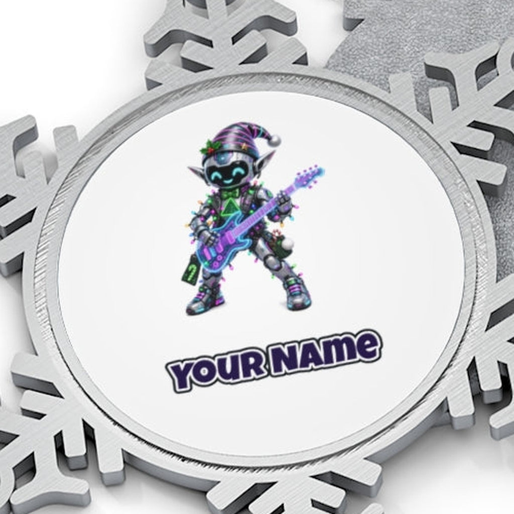 Robot Elf on Guitar Personalised Pewter Christmas Ornament
