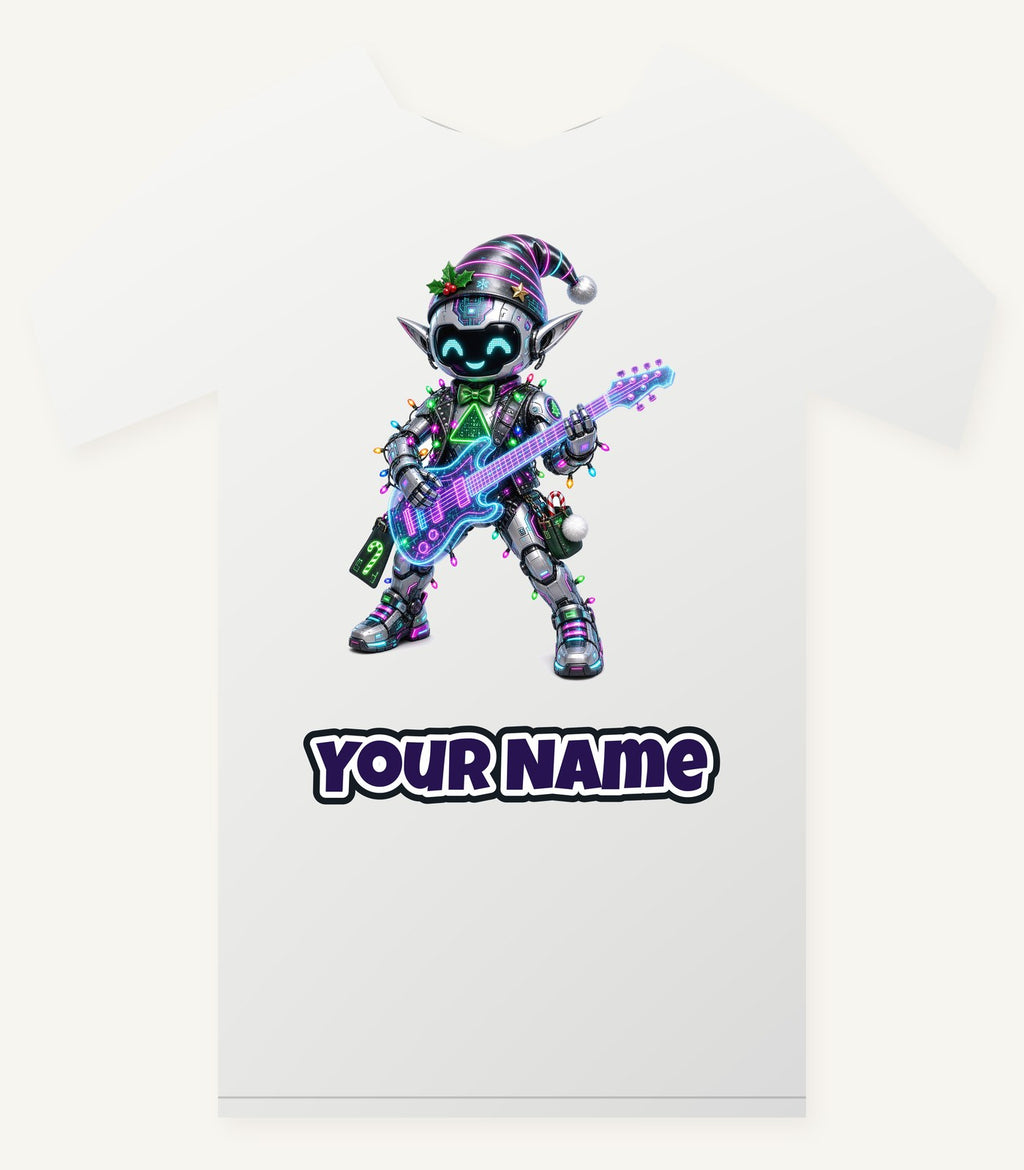 Robot Elf on Guitar Personalised Christmas T-Shirt and Hoodie