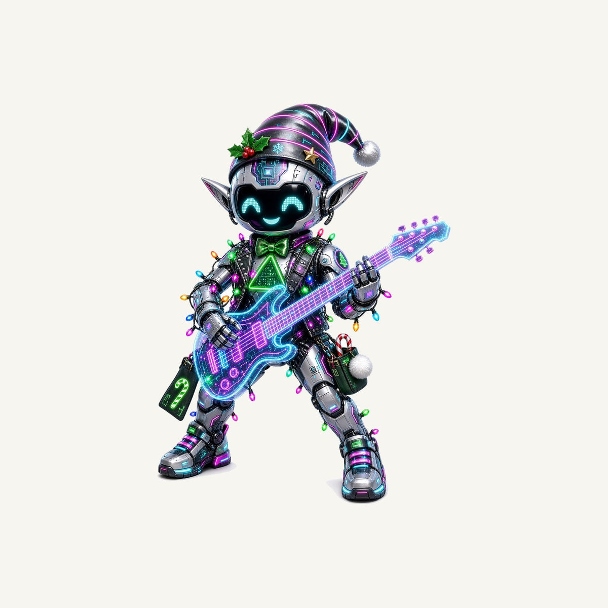 Robot Elf on Guitar Personalised Christmas T-Shirt and Hoodie