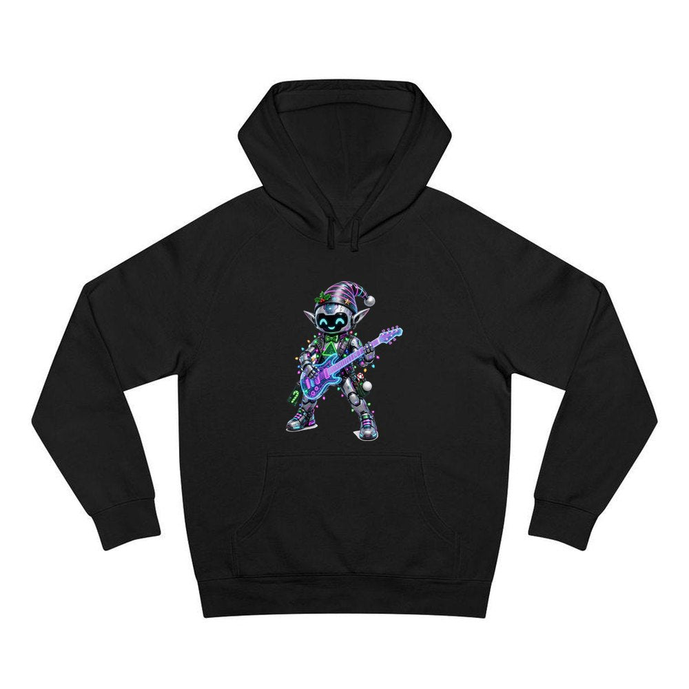 Robot Elf on Guitar personalised Christmas hoodie in black