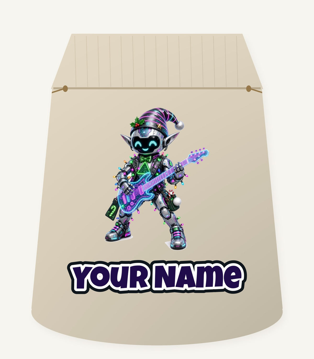 Robot Elf on Guitar Personalised Santa Sack