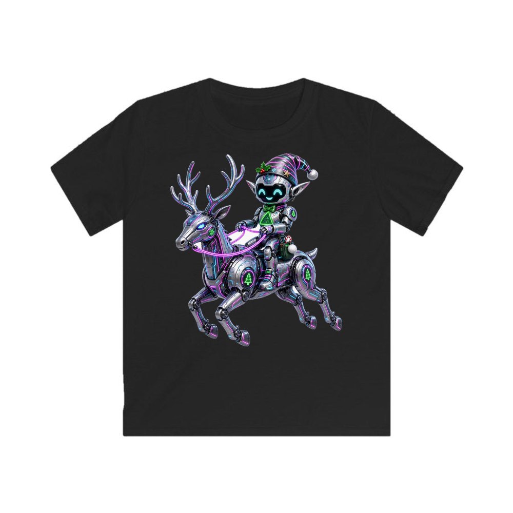 Robot Elf Riding Shotgun personalised kids Christmas tee in black