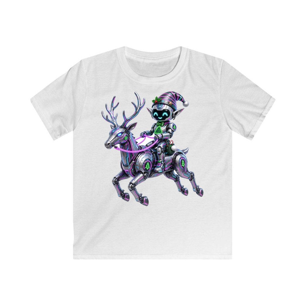 Robot Elf Riding Shotgun personalised kids Christmas tee in white