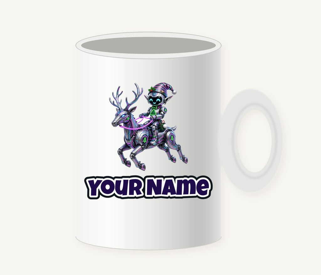 Robot Elf Riding Shotgun Personalised Christmas Mug