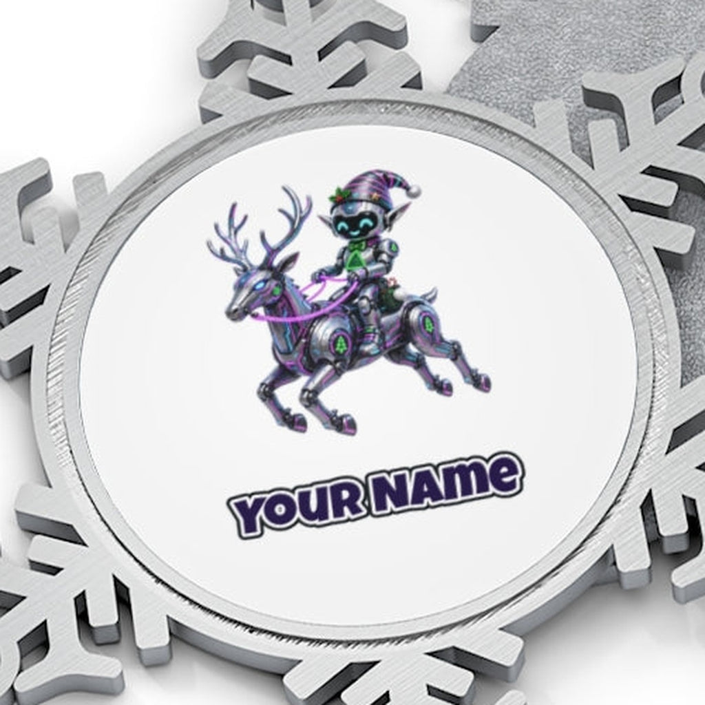 Robot Elf Riding Shotgun Personalised Pewter Christmas Ornament