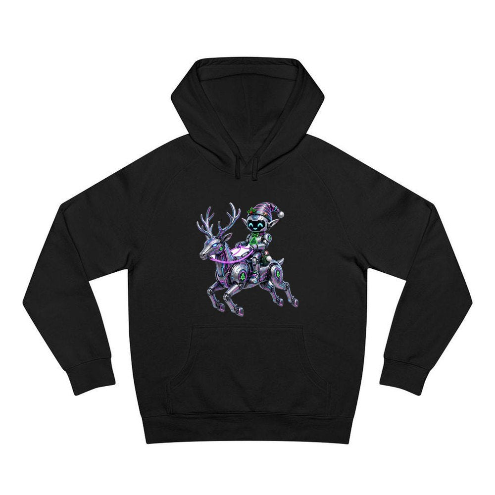Robot Elf Riding Shotgun personalised Christmas hoodie in black