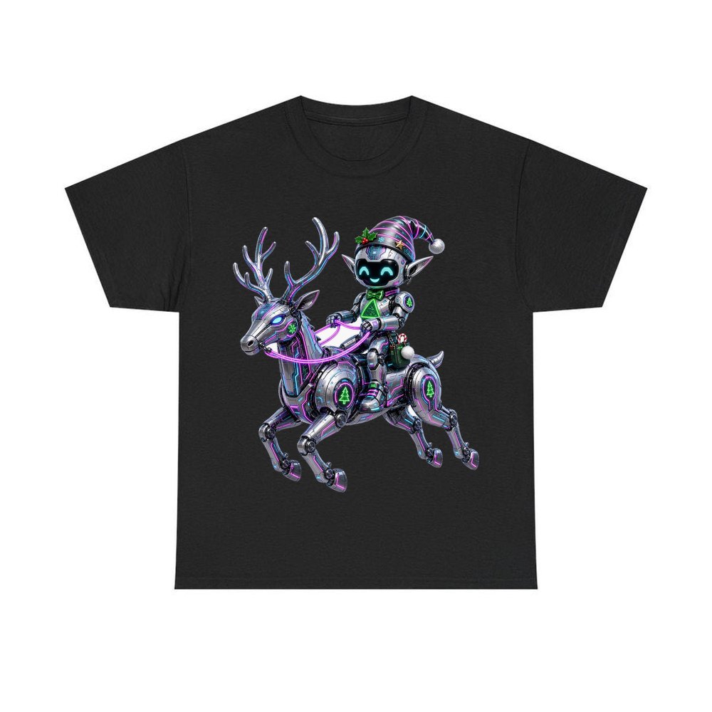 Robot Elf Riding Shotgun personalised Christmas T-shirt in black