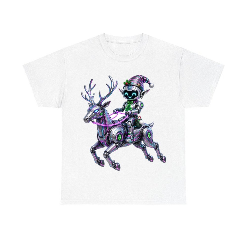 Robot Elf Riding Shotgun personalised Christmas T-shirt in white