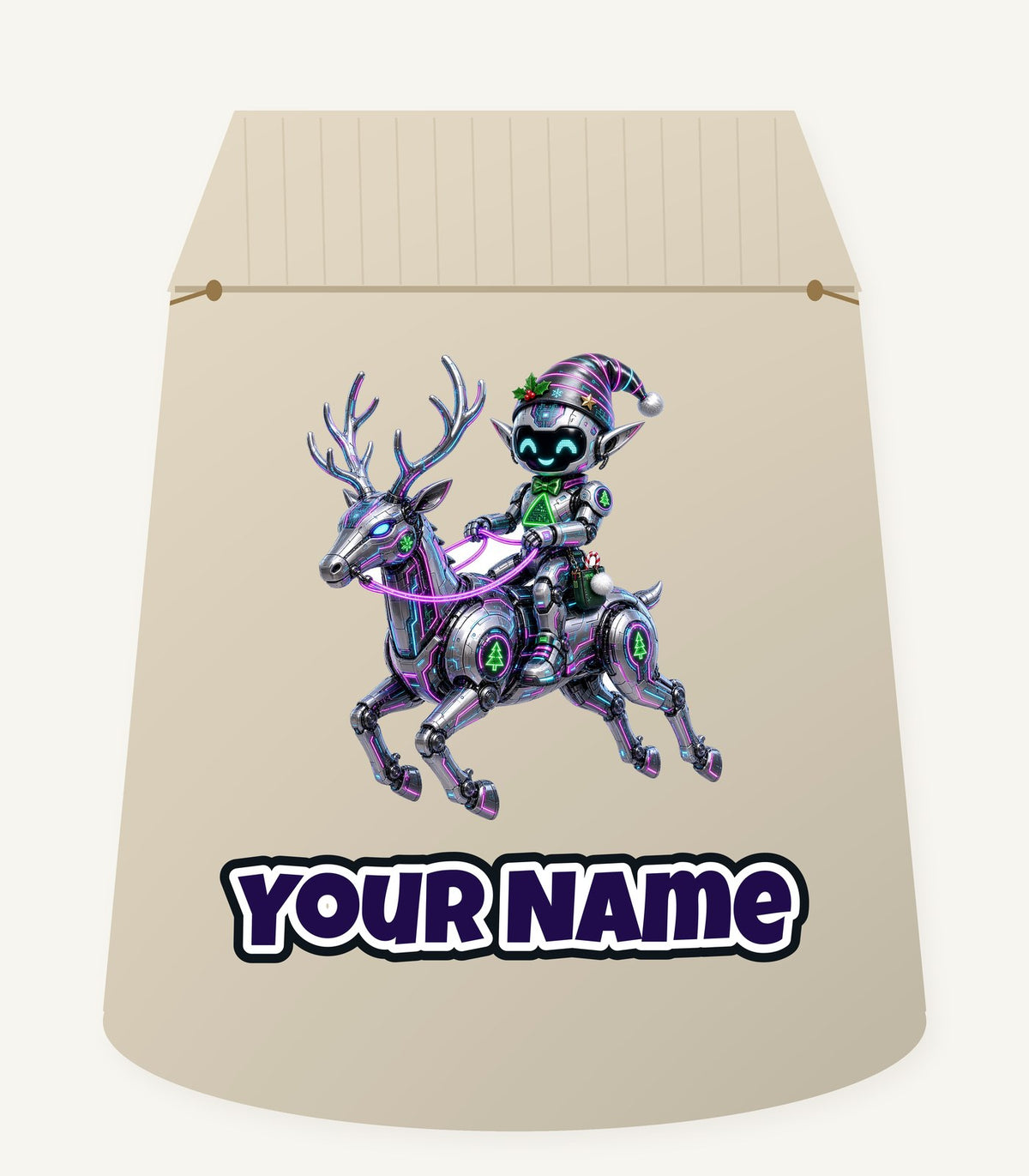 Robot Elf Riding Shotgun Personalised Santa Sack