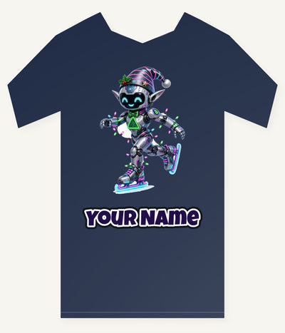 Robot Elf Skating Personalised Kids Tee and Baby Bodysuit