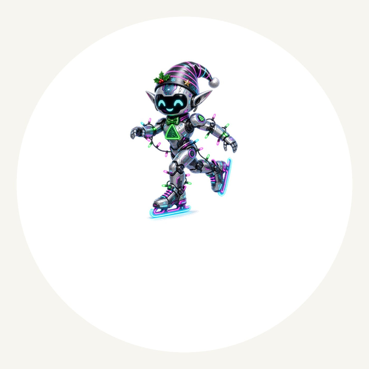Robot Elf Skating Personalised Pewter Christmas Ornament
