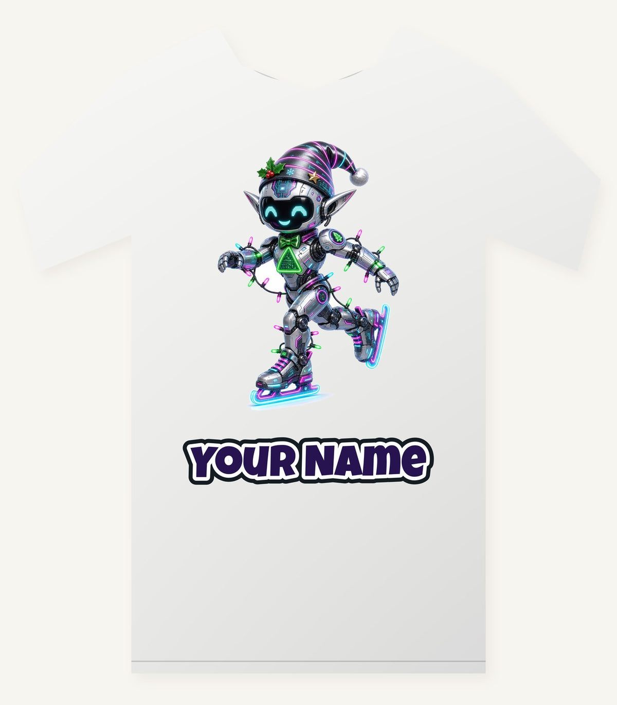 Robot Elf Skating Personalised Christmas T-Shirt and Hoodie
