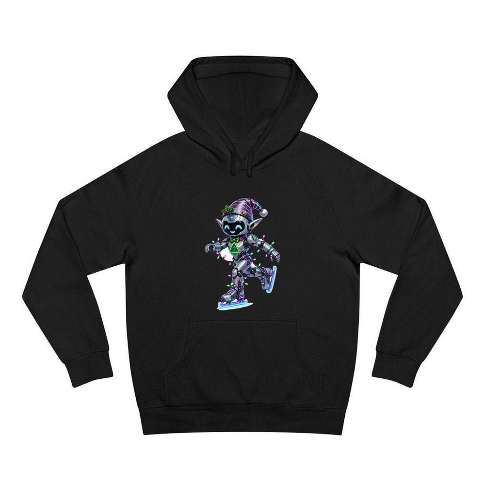 Robot Elf Skating personalised Christmas hoodie in black