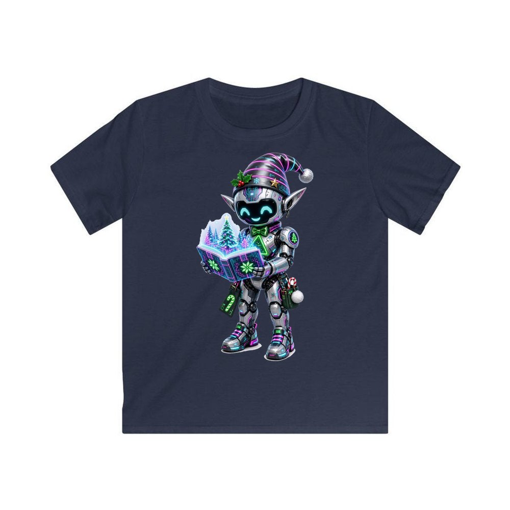 Robot Elf Story Time personalised kids Christmas tee in navy