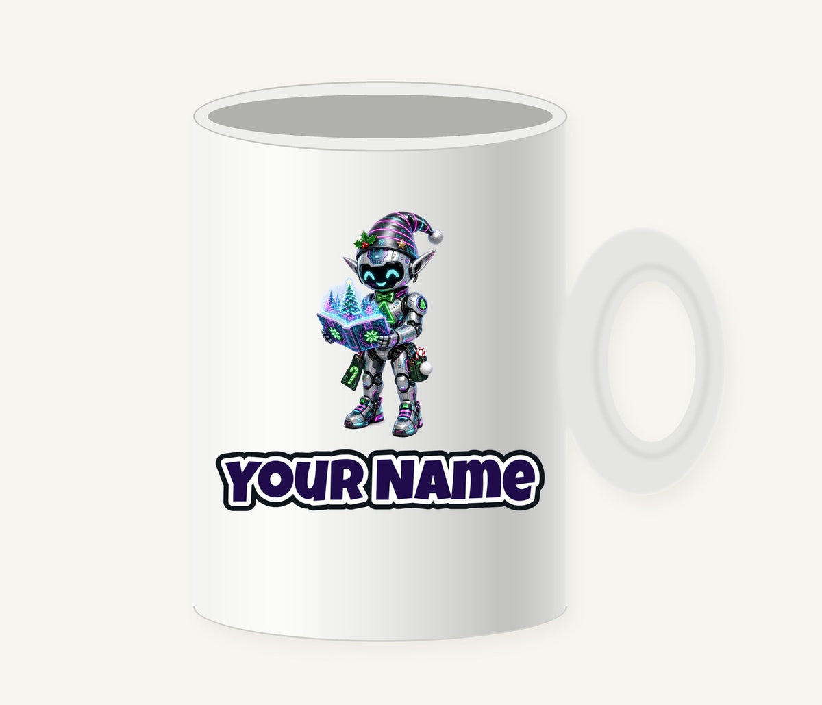 Robot Elf Story Time Personalised Christmas Mug