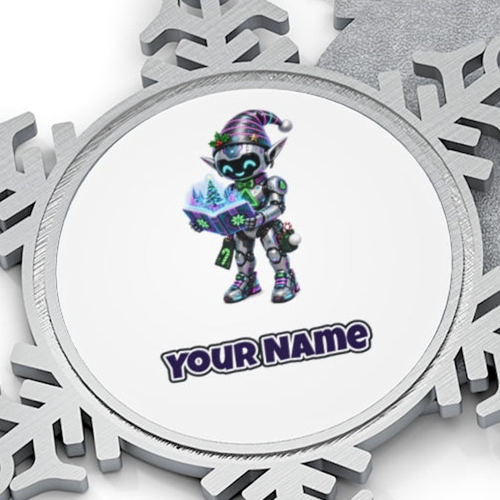 Robot Elf Story Time Personalised Pewter Christmas Ornament