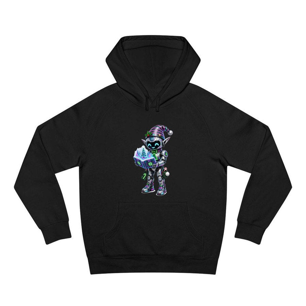 Robot Elf Story Time personalised Christmas hoodie in black