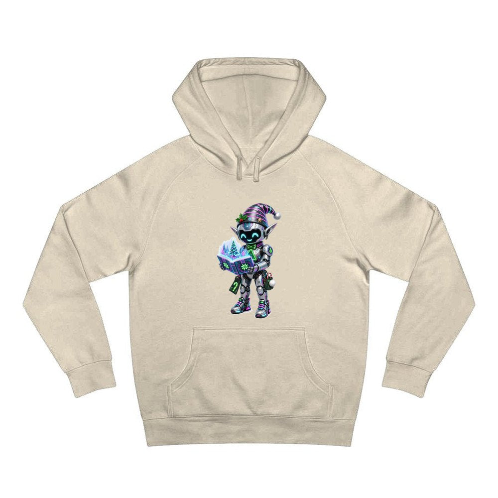 Robot Elf Story Time personalised Christmas hoodie in sand