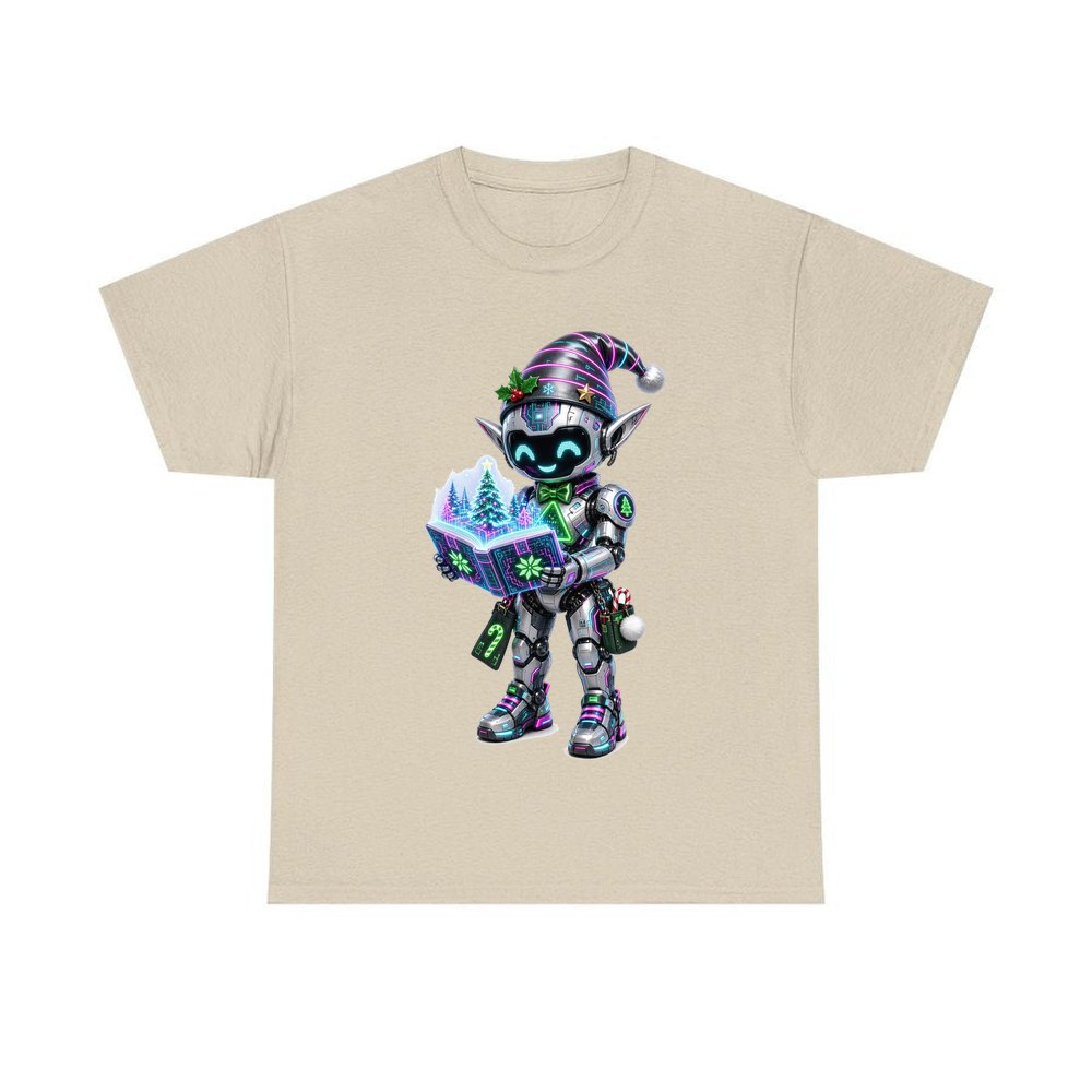 Robot Elf Story Time personalised Christmas T-shirt in sand