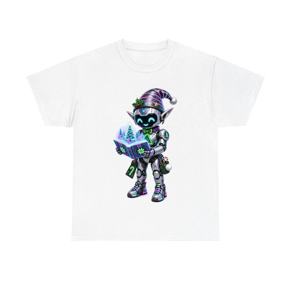 Robot Elf Story Time personalised Christmas T-shirt in white
