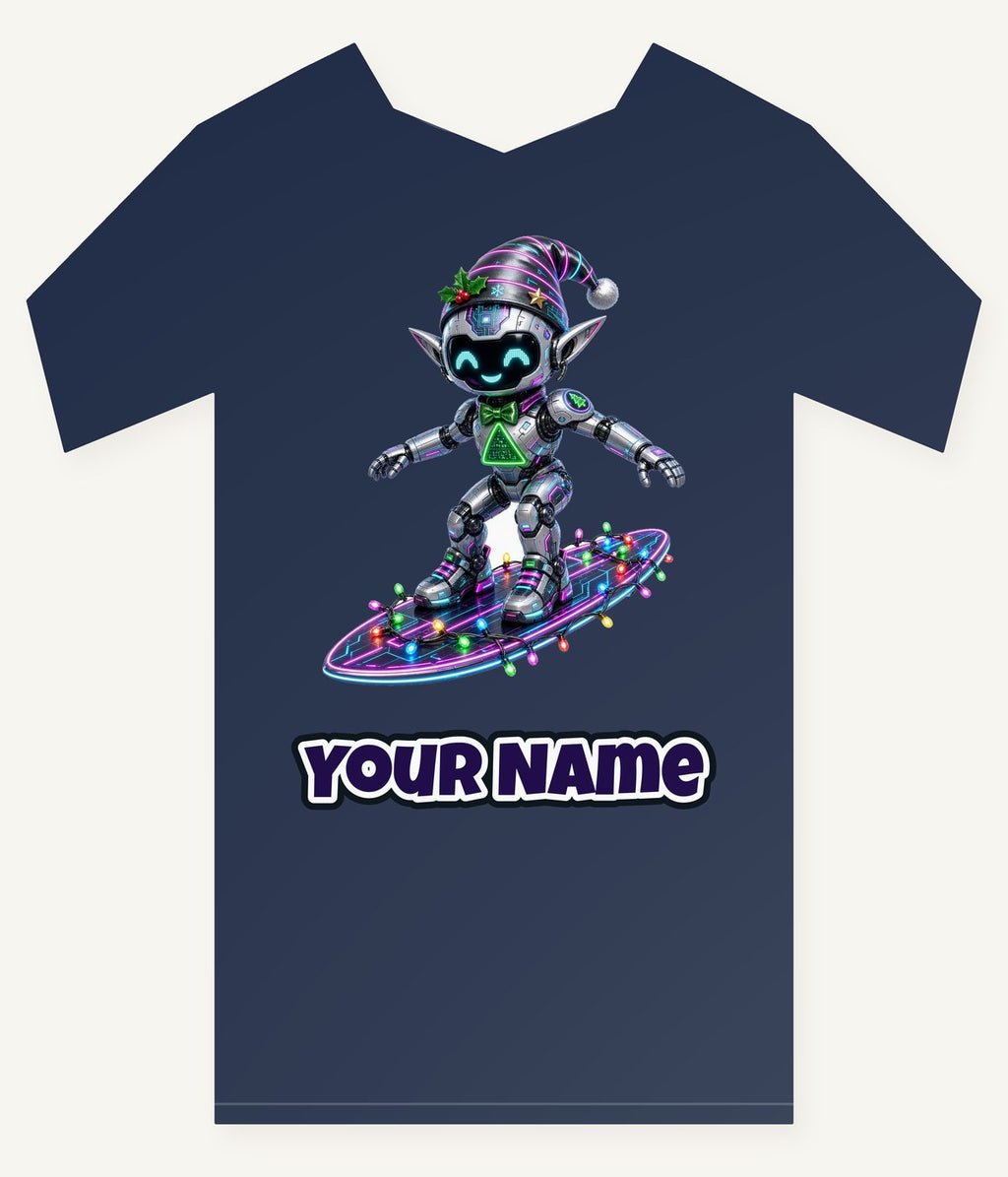 Robot Elf Surfing Personalised Kids and Baby Christmas Tee