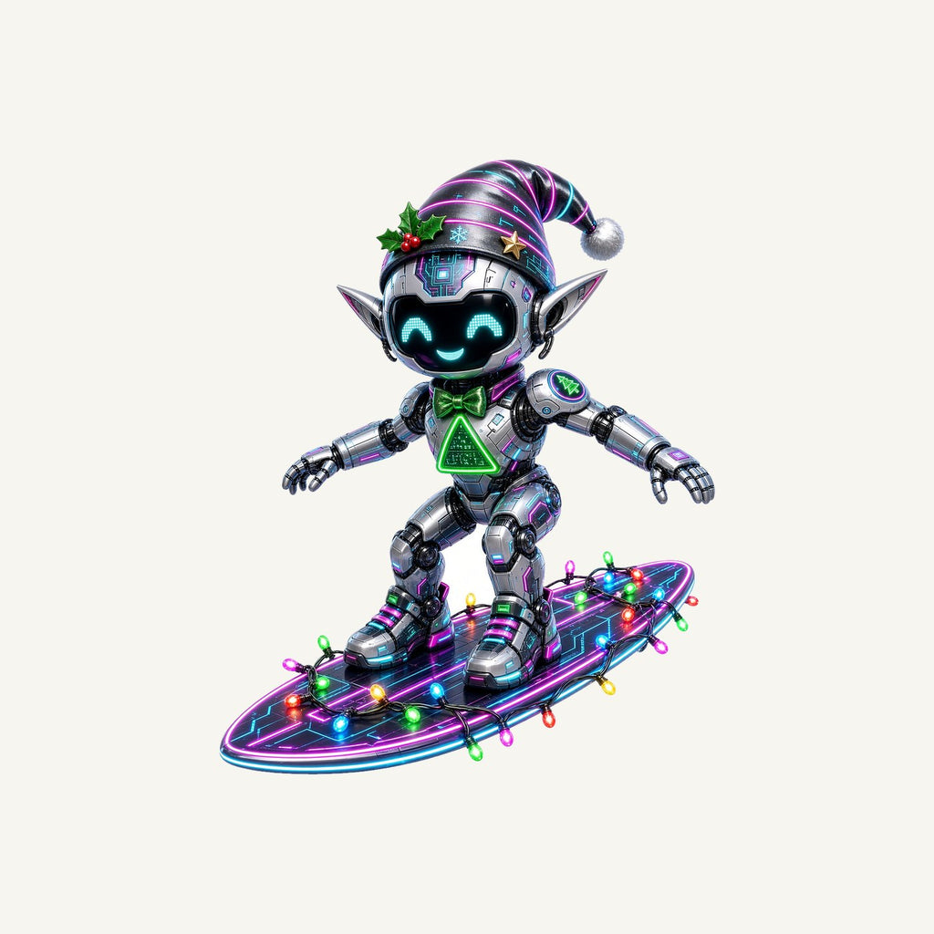 Robot Elf Surfing Personalised Kids and Baby Christmas Tee
