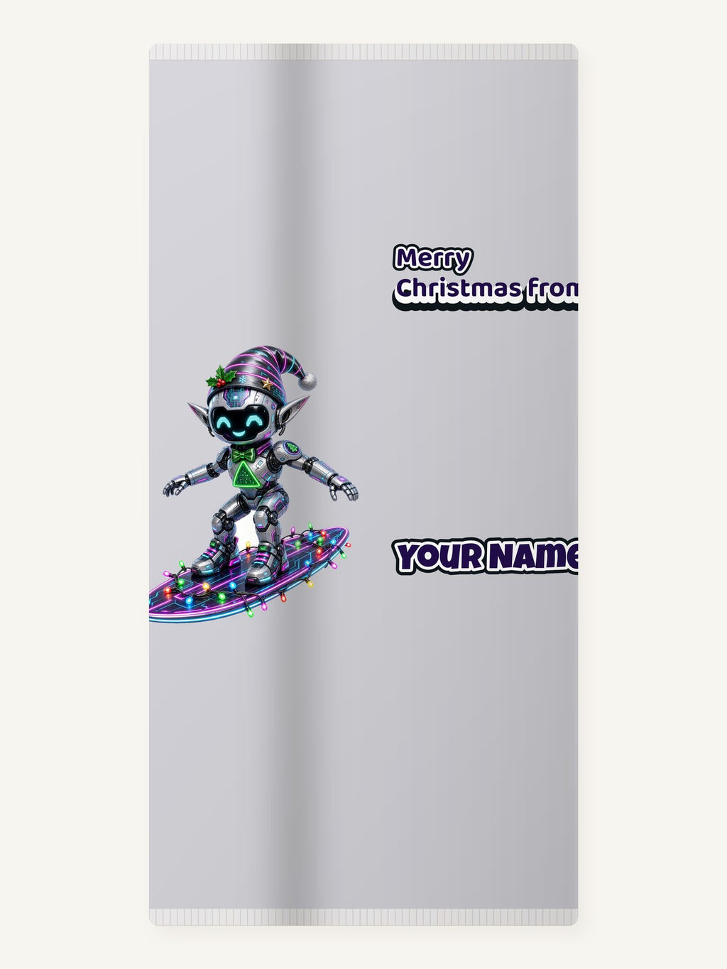 Robot Elf Surfing Personalised Beach Towel