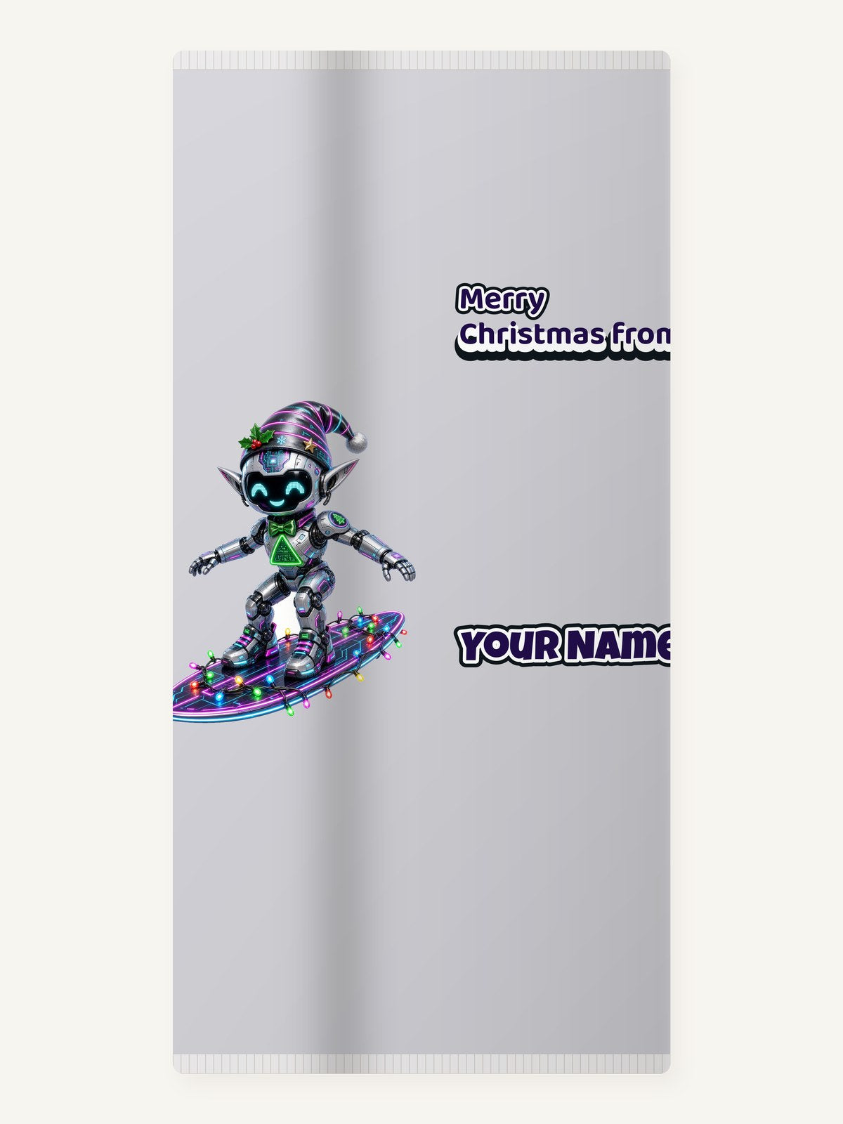 Robot Elf Surfing Personalised Beach Towel