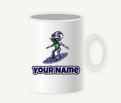 Robot Elf Surfing Personalised Christmas Mug