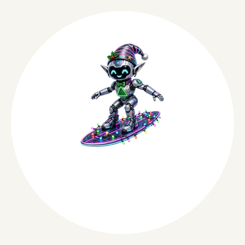 Robot Elf Surfing Personalised Pewter Christmas Ornament