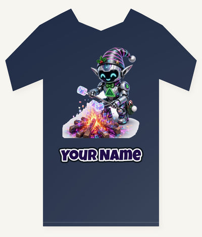 Robot Elf Toasting Marshmallows Personalised Kids and Baby Christmas Tee