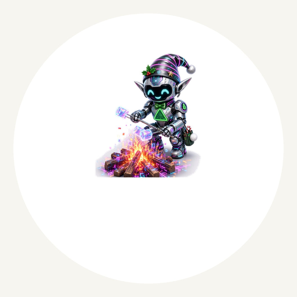 Robot Elf Toasting Marshmallows Personalised Pewter Christmas Ornament